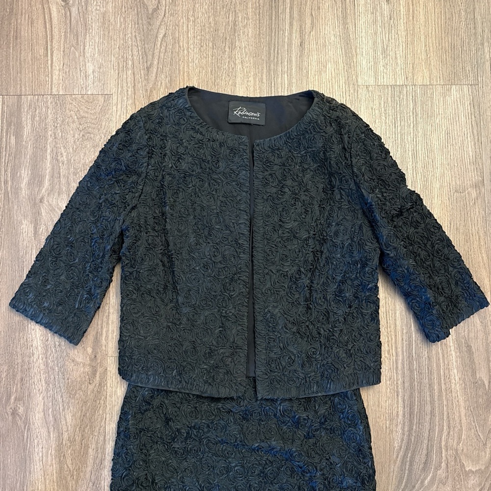 Vintage 1960s textured rose black, two-piece skirt and jacket medium